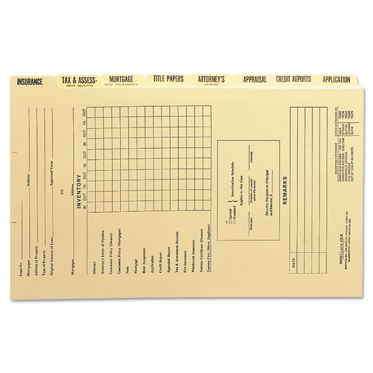 Smead - Pressboard Mortgage Folder Dividers, Pre-Printed, Legal Size, Manila, 8/Set, 12 Sets/Box