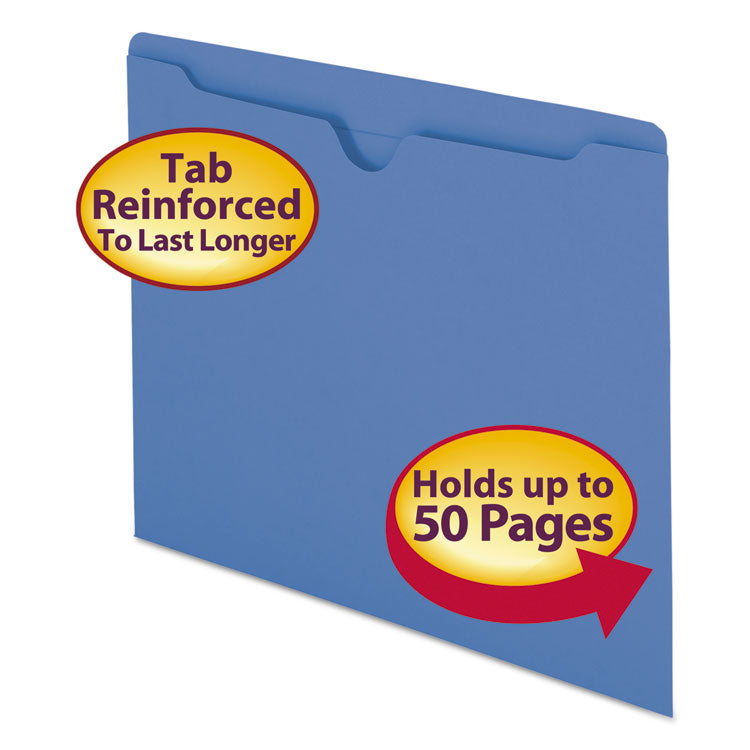 Smead - Colored File Jackets with Reinforced Double-Ply Tab, Straight Tab, Letter Size, Blue, 100/Box