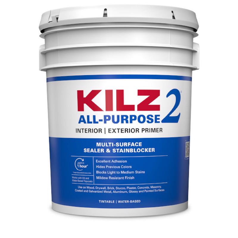 KILZ - KILZ White Flat Water-Based Acrylic Stain Blocking Primer 5 gal