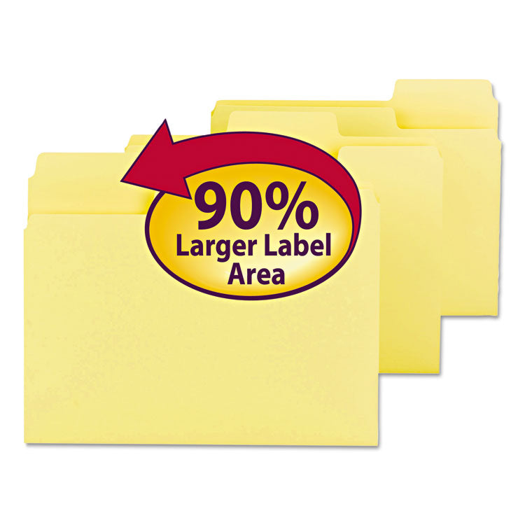 Smead - SuperTab Colored File Folders, 1/3-Cut Tabs: Assorted, Letter Size, 0.75" Expansion, 11-pt Stock, Yellow, 100/Box