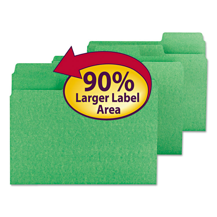 Smead - SuperTab Colored File Folders, 1/3-Cut Tabs: Assorted, Letter Size, 0.75" Expansion, 11-pt Stock, Green, 100/Box