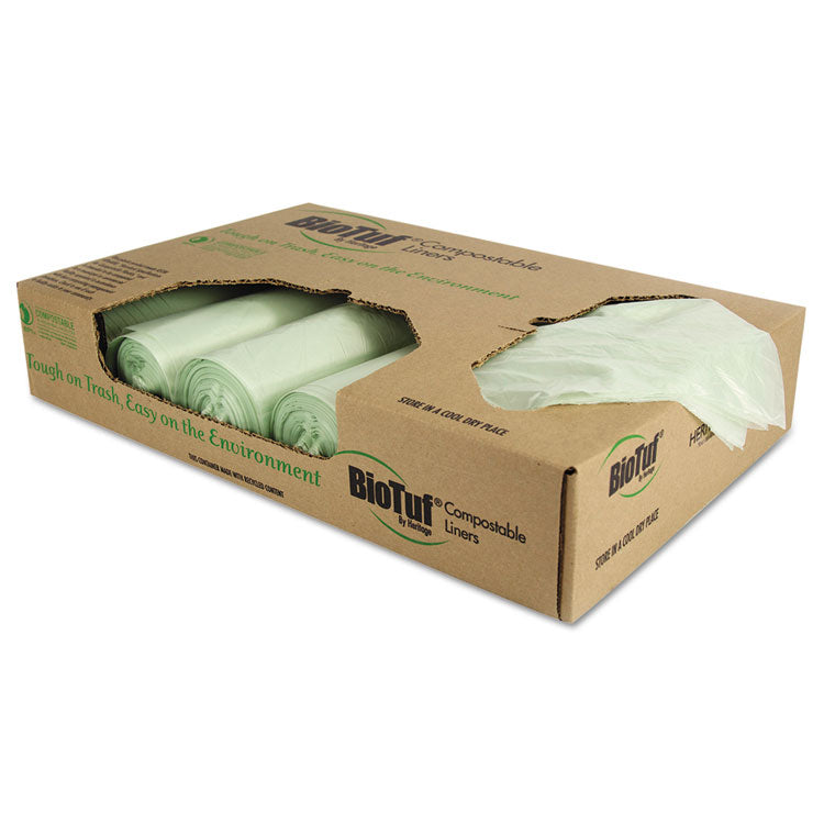 Heritage - Biotuf Compostable Can Liners, 32 gal, 1 mil, 34" x 48", Green, 100/Carton