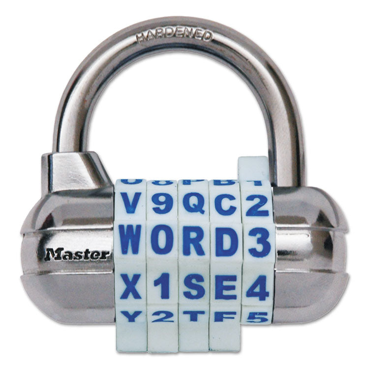 Master Lock - Password Plus Combination Lock, Hardened Steel Shackle, 2.5" Wide, Chrome/Assorted