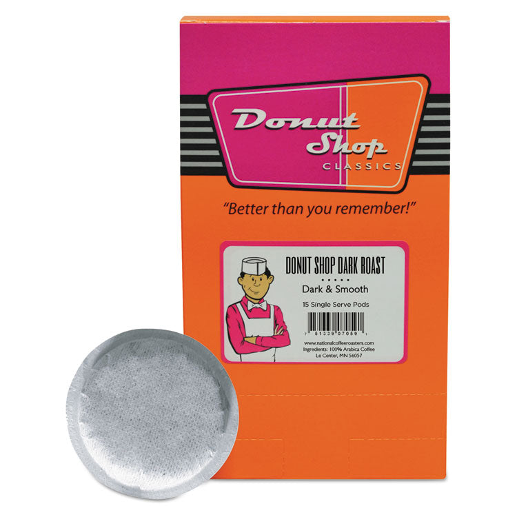 National Coffee Roasters - Donut Shop Coffee Pods, Dark Roast, 15/Box