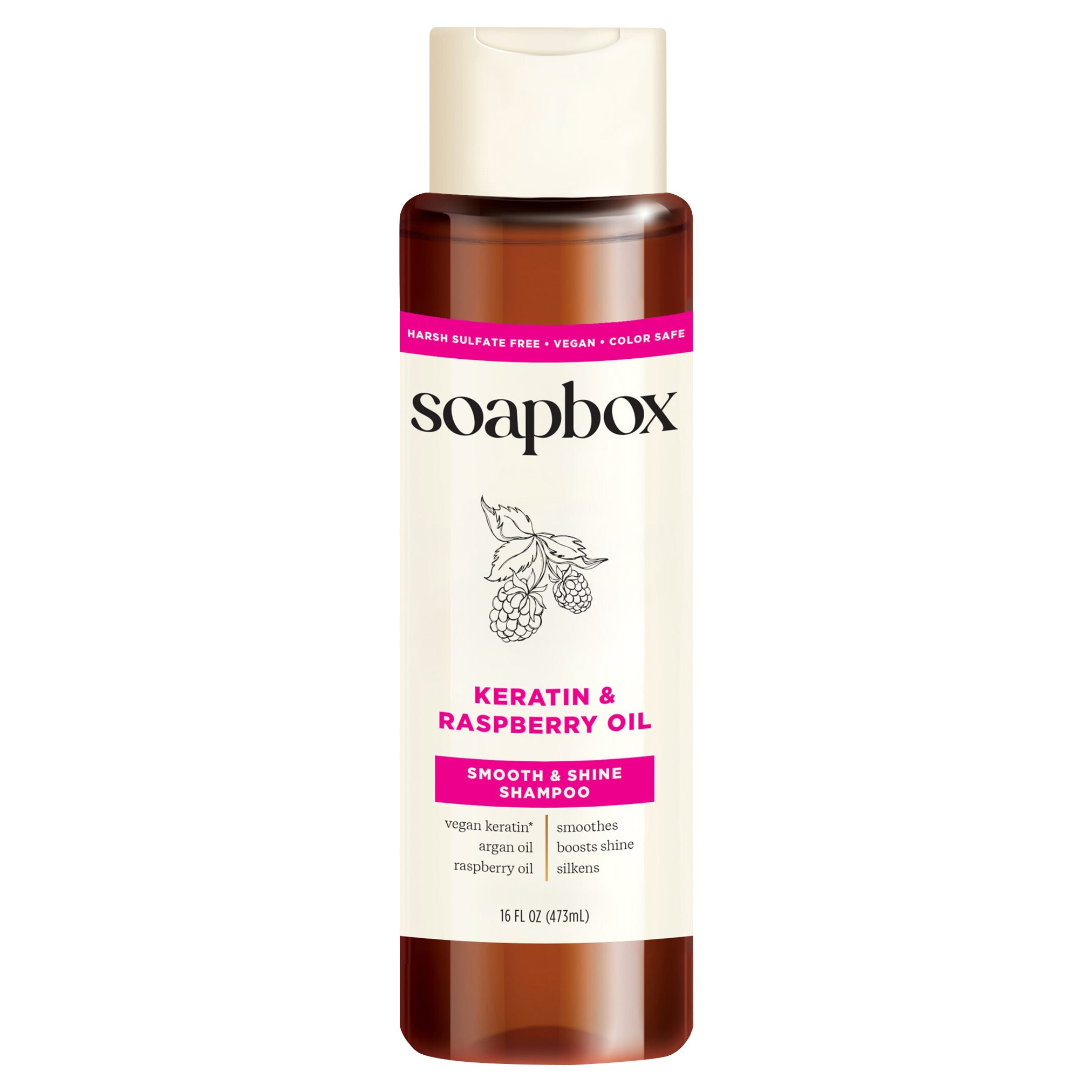 Soapbox Vegan Keratin & Raspberry Seed Oil Smoothing Shampoo with Argan Oil, 16 fl oz - Case of 1
