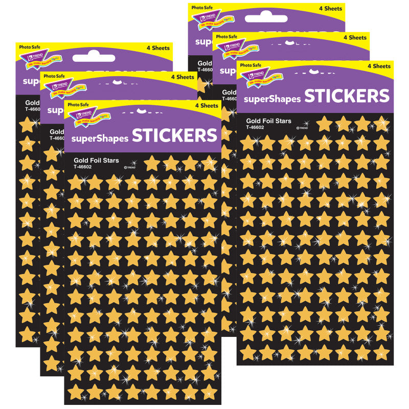 TREND - Gold Foil Stars superShapes Stickers, 400 Per Pack, 6 Packs