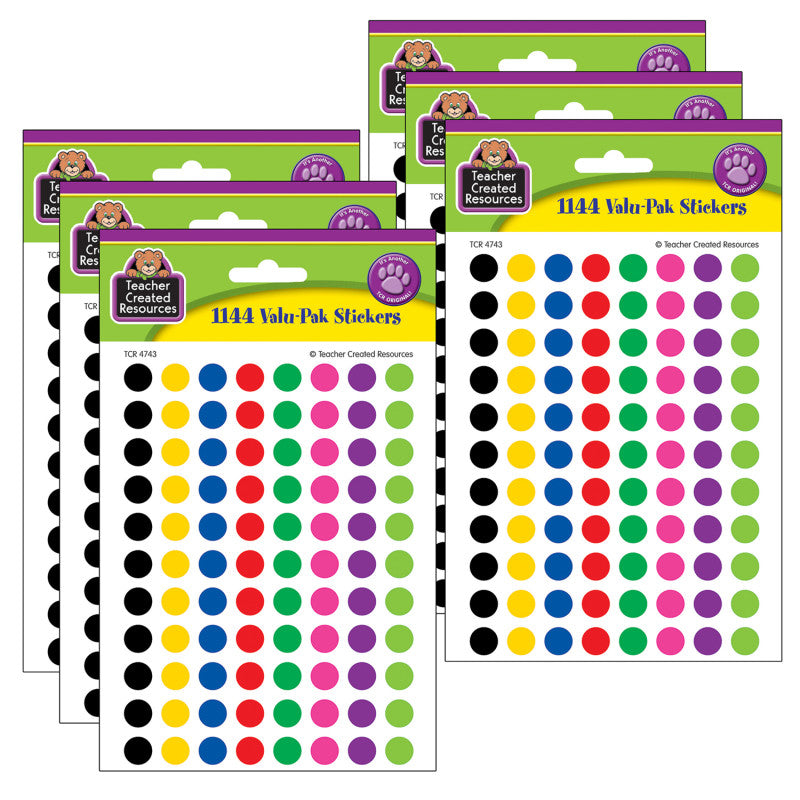 TEACHER CREATED RESOURCES - Mini Colorful Circles Valu-Pak Stickers, 1144 Per Pack, 6 Packs