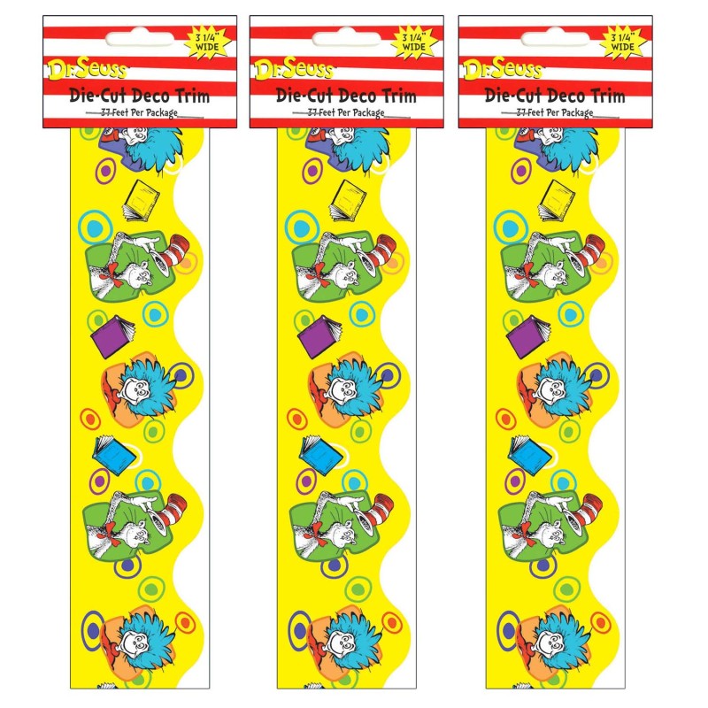 EUREKA - Dr. Seuss™ Yellow Extra Wide Die Cut Deco Trim®, 37 Feet Per Pack, 3 Packs