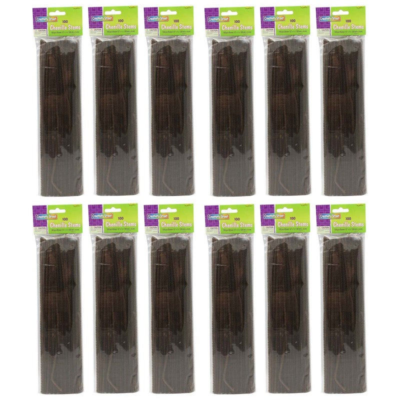 CREATIVITY STREET - Regular Stems, Brown, 12" x 4 mm, 100 Per Pack, 12 Packs