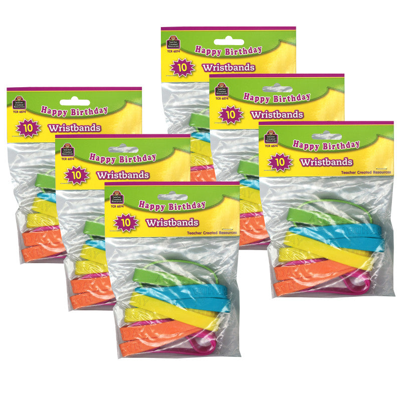 TEACHER CREATED RESOURCES - Happy Birthday 2 Wristband Pack, 10 Per Pack, 6 Packs