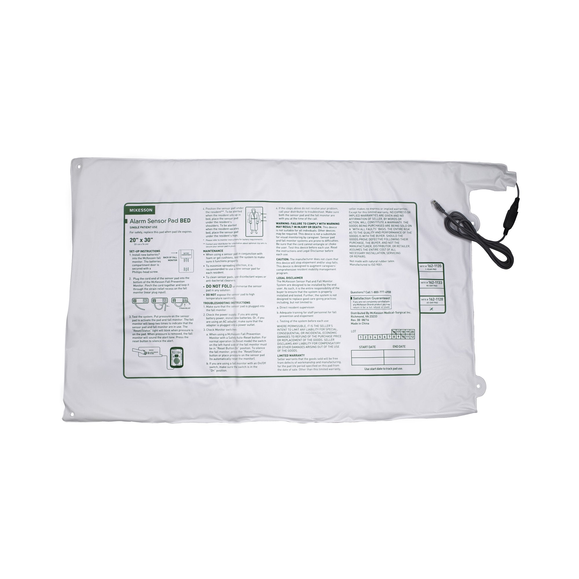 McKesson Brand - Bed Sensor Pad McKesson Brand 20 X 30 Inch [1/EA] (1020957_EA)