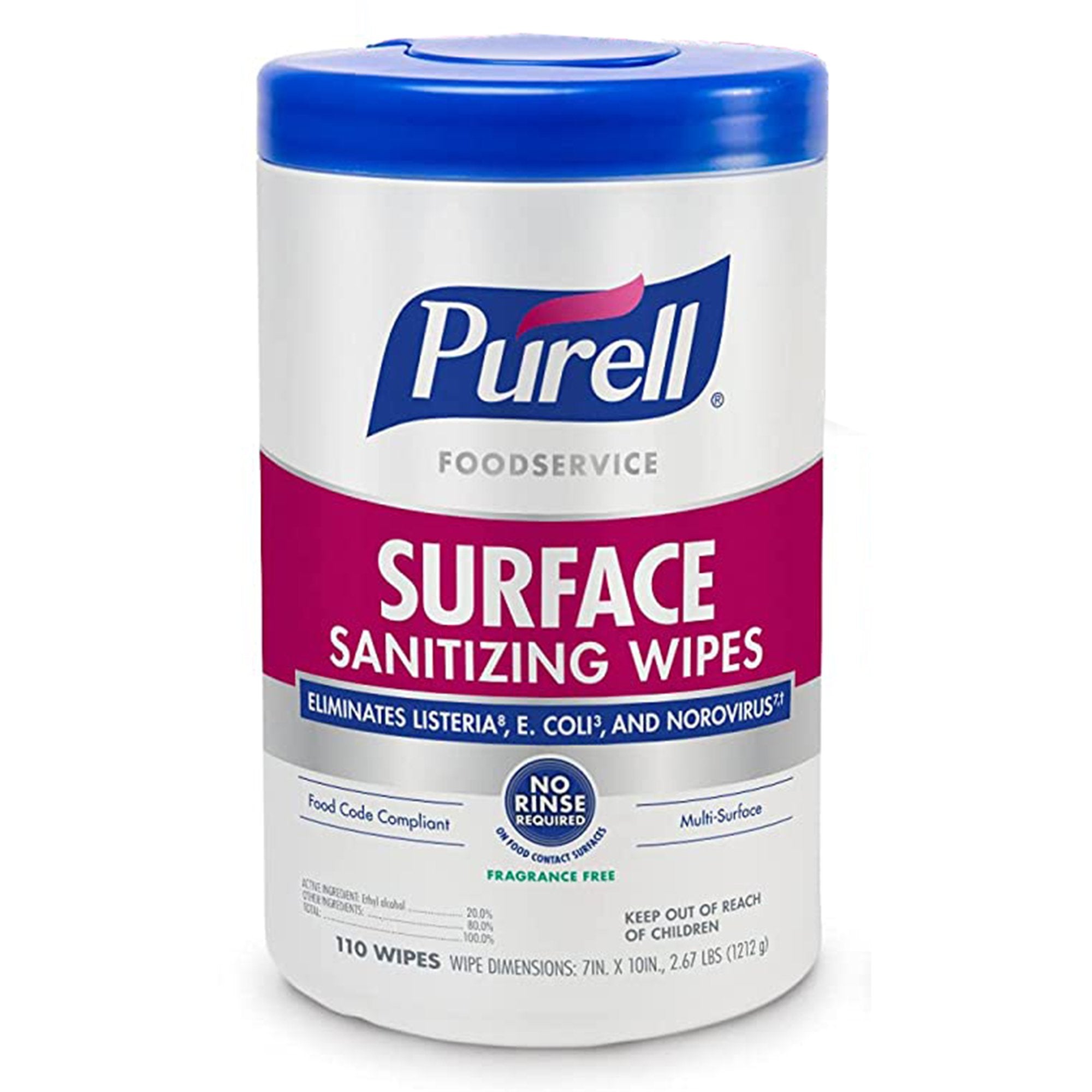 GOJO - Purell® Food Service Surface Disinfectant / Sanitizer Manual Pull Wipe 110 Count Canister Unscented NonSterile [6/CS]