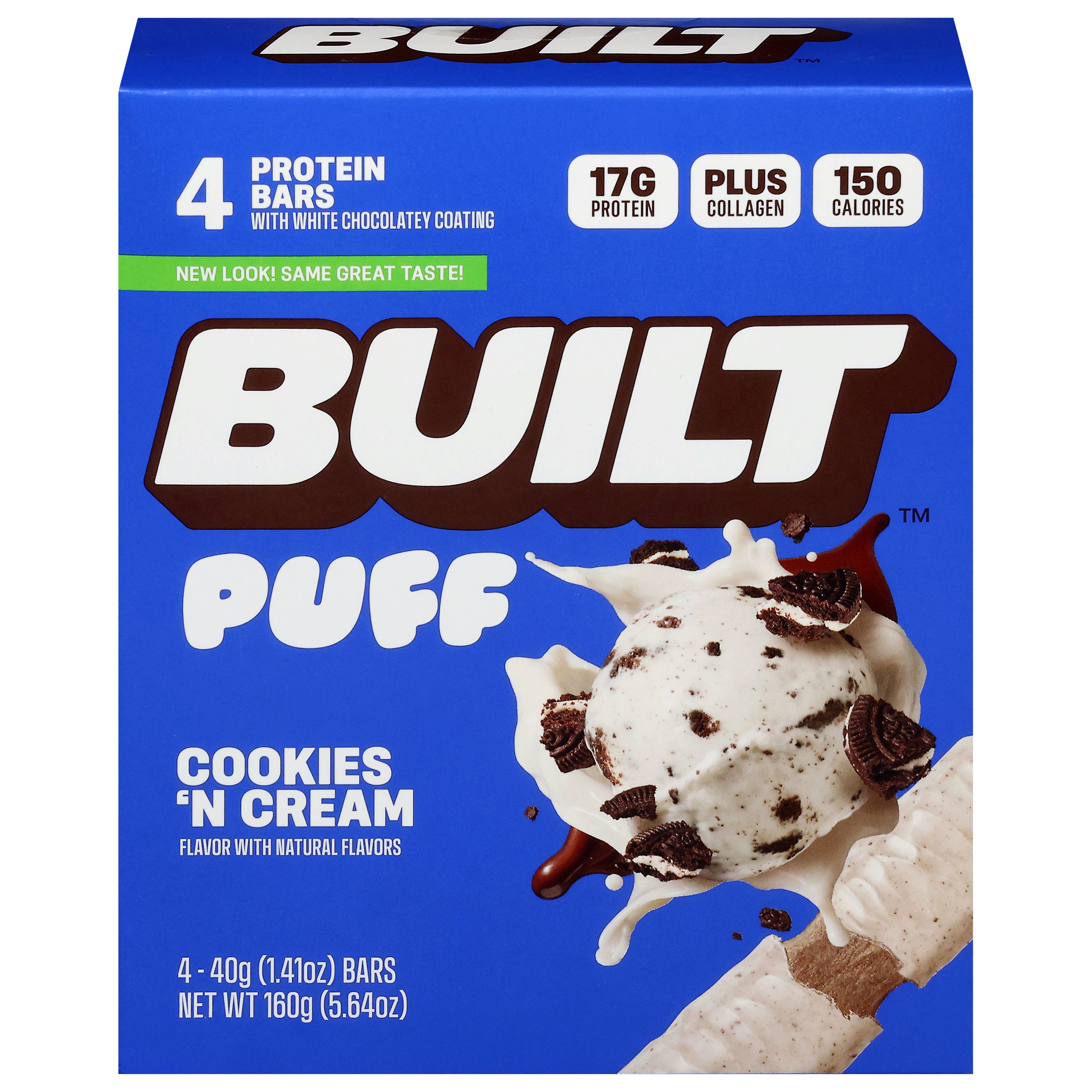 Built Puff Cookies 'N Cream Protein Bars 4 - 1.41 oz Bars - Case of 6