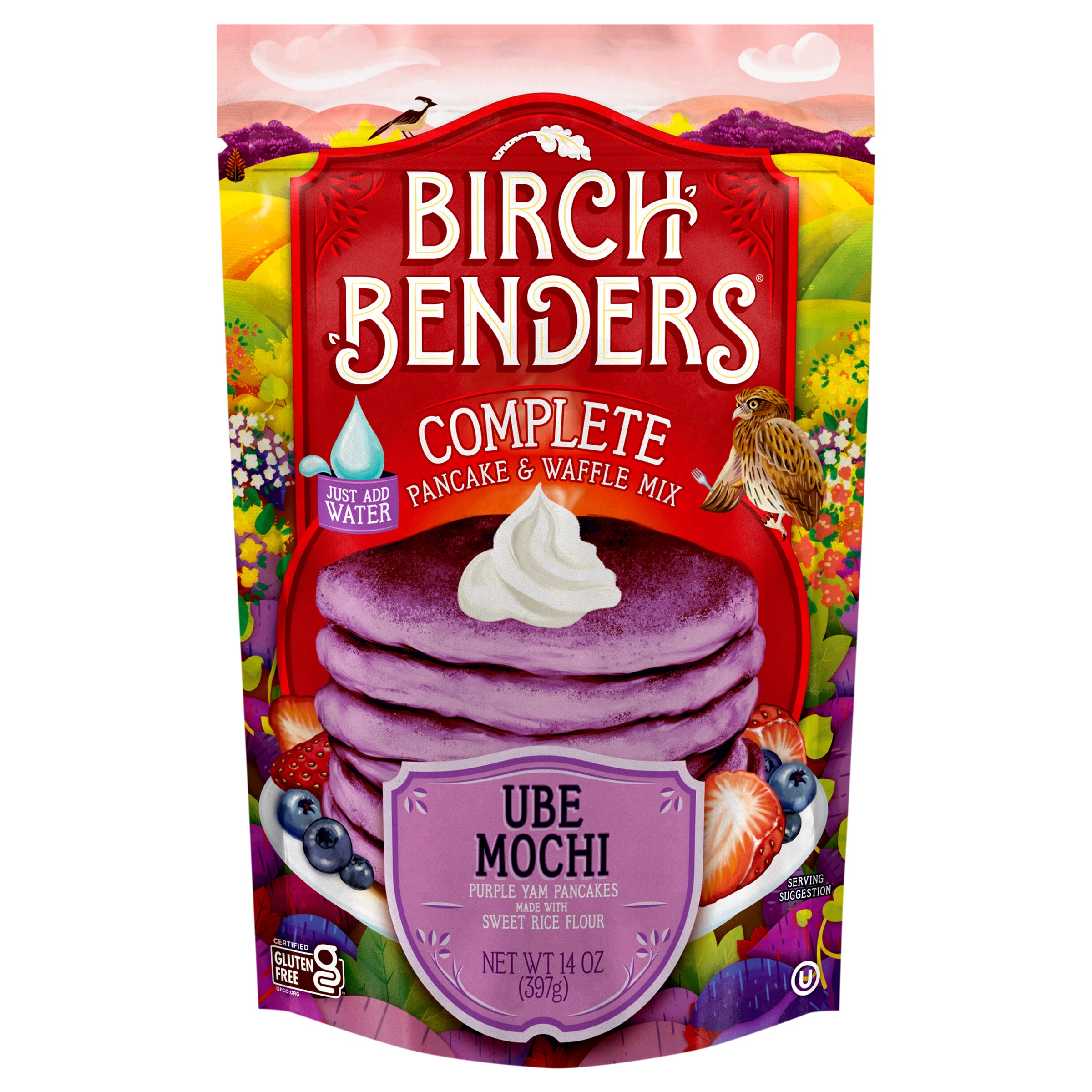 Birch Benders Ube Mochi Pancake & Waffle Mix, 14 Oz Pouch - Case of 6
