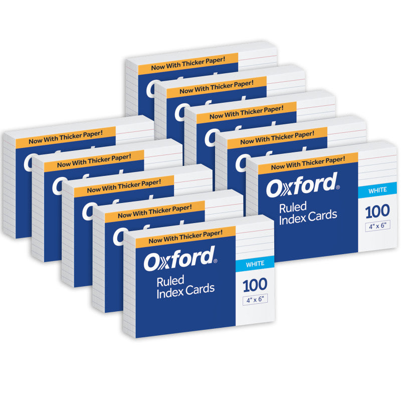 OXFORD - Ruled Index Cards, 4" x 6", White, 100 Per Pack, 10 Packs