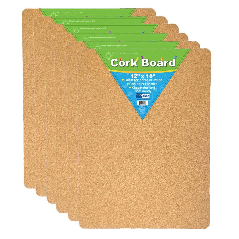 FLIPSIDE PRODUCTS - Cork Bulletin Board, 12" x 18", Pack of 6