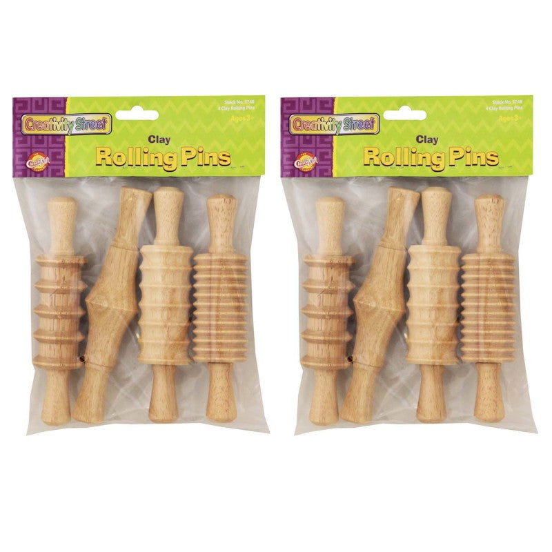 CREATIVITY STREET - Wood Rolling Pin Set, 4 Patterns, 6", 4 Per Set, 2 Sets