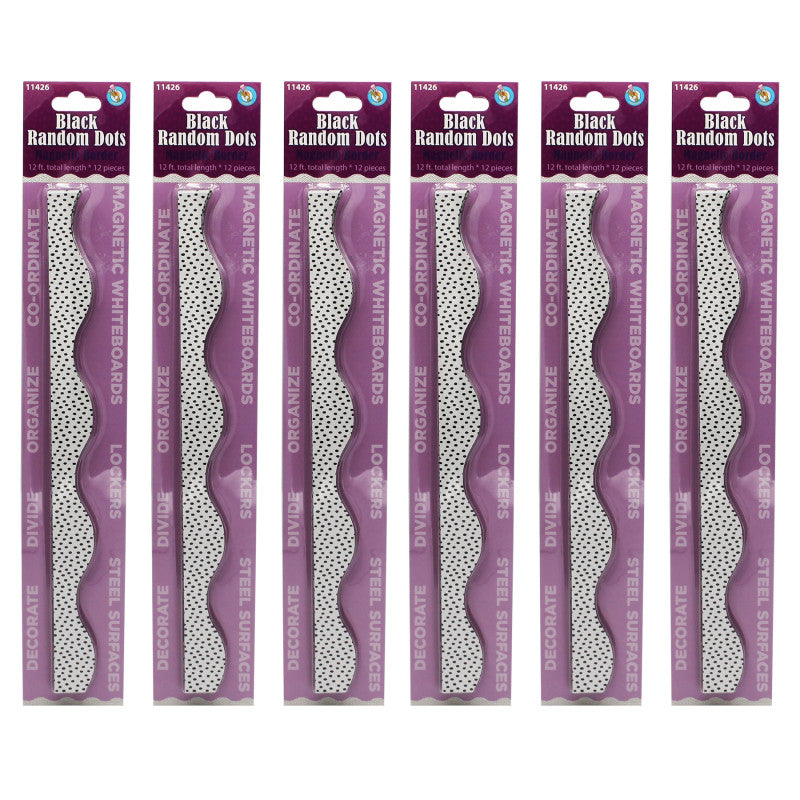 ASHLEY PRODUCTIONS - Magnetic Scallop Border, Black Messy Dots on White, 12 Feet Per Pack, 6 Packs