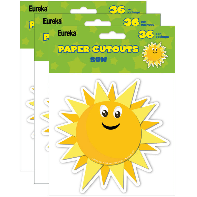 EUREKA - Growth Mindset Sun Paper Cut Outs, 36 Per Pack, 3 Packs