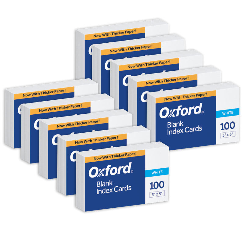 OXFORD - Blank Index Cards, 3" x 5", White, 100 Per Pack, 10 Packs