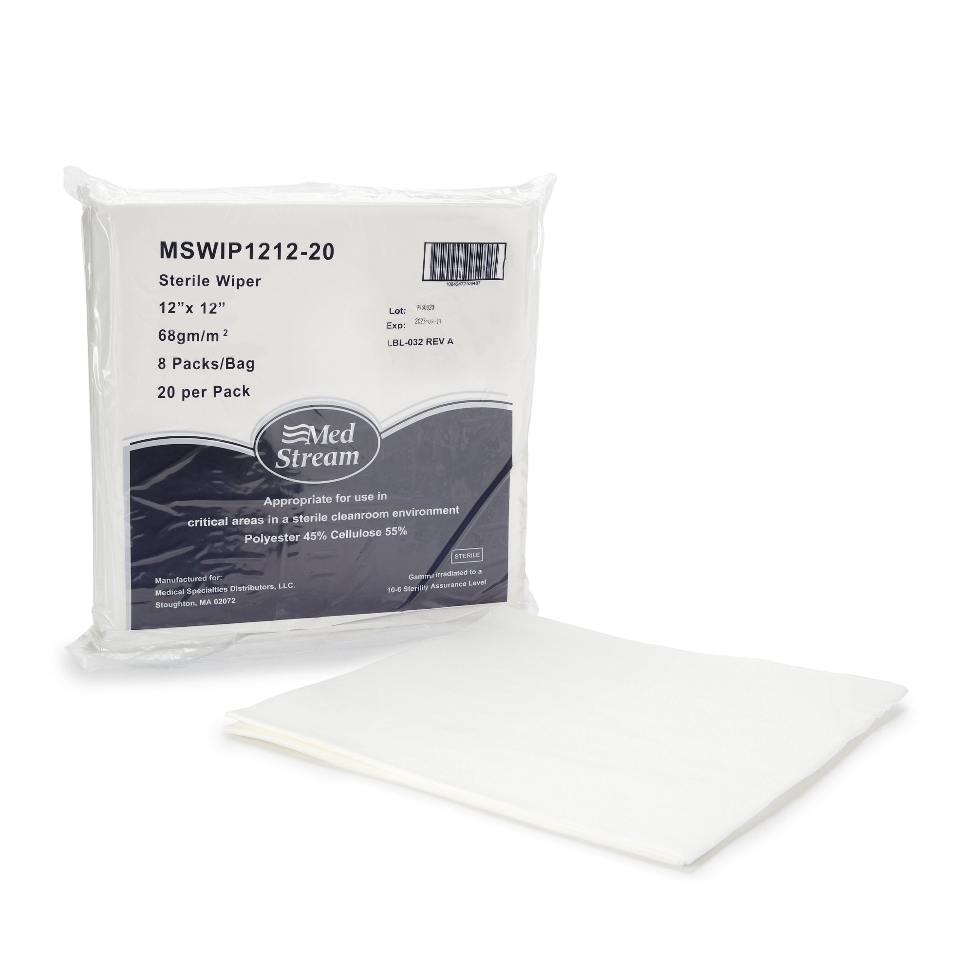 McKesson Brand - Cleanroom Wipe McKesson ISO Class 5 20 Count Bag 12 X 12 Inch Sterile Disposable [20/PK]