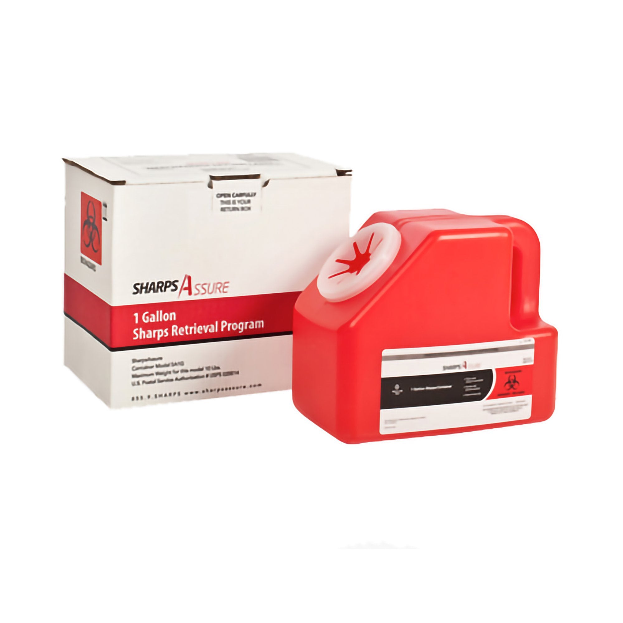 Sharps Assure LLC - Mailback Sharps Container Sharps Assure Red Base 9 L X 5-1/2 W X 7-3/10 H Inch Vertical Entry 1 Gallon [1/EA]
