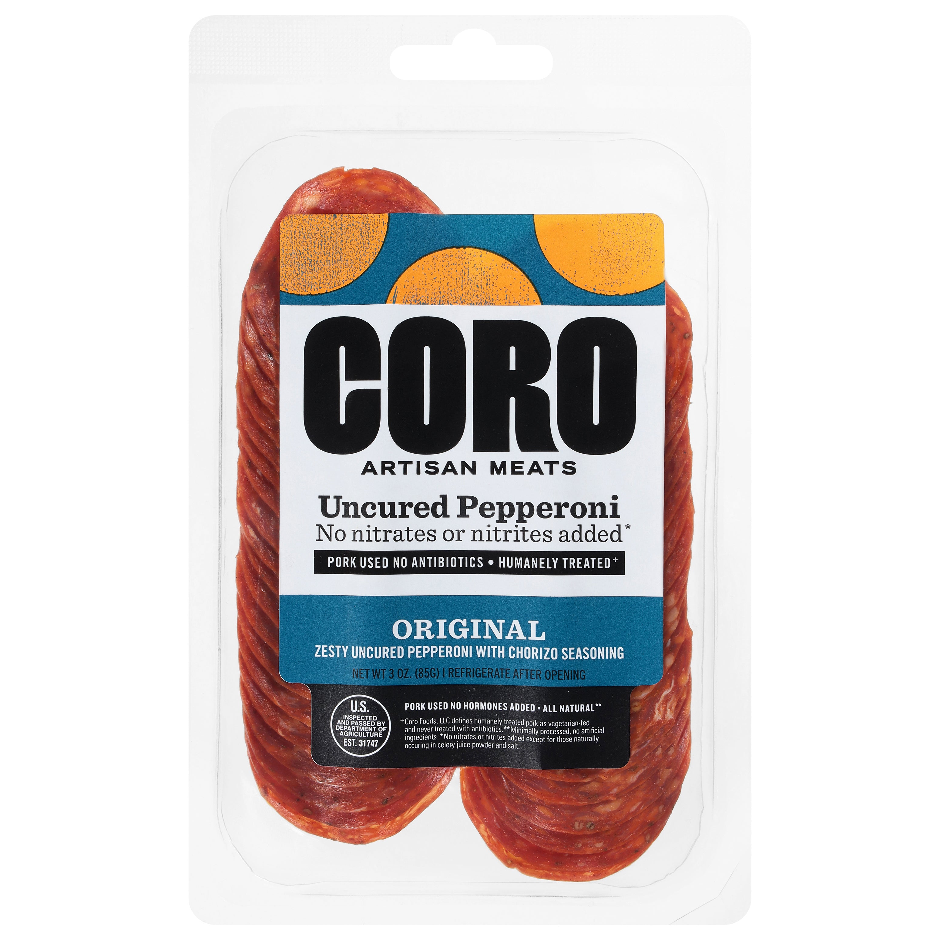 Coro Uncured Original Pepperoni 3 oz - Case of 12