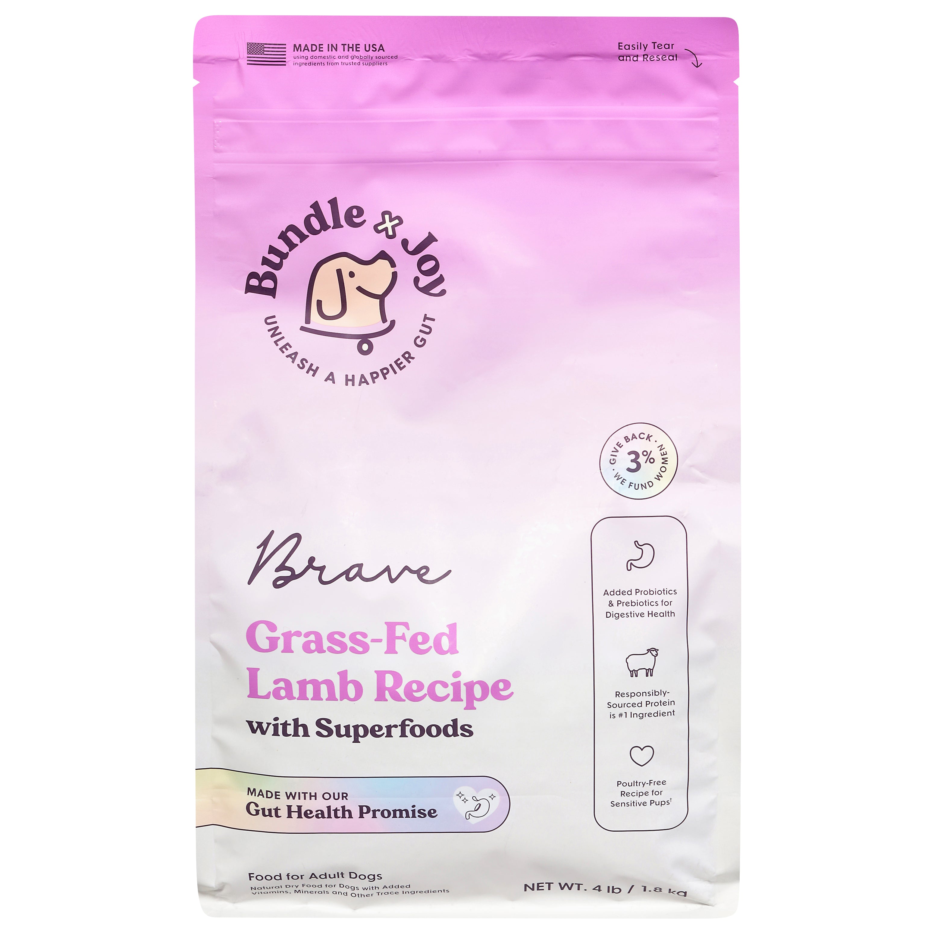 Bundle x Joy Grass-Fed Adult Lamb Recipe with Superfoods Food for Dogs 4 lb - Case of 4
