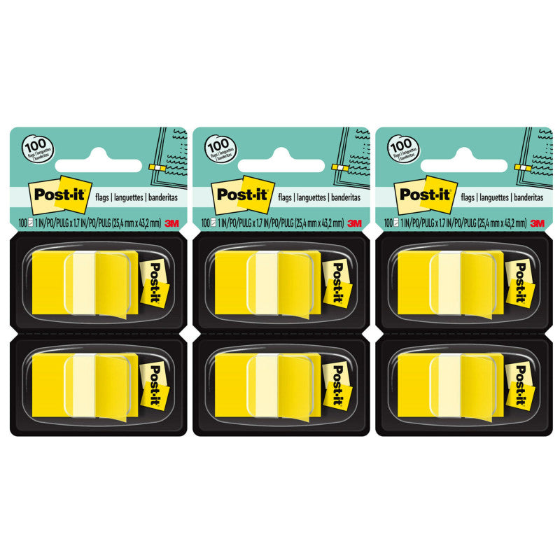 POST-IT - Flags - Yellow, 50/Dispenser, 2 Dispenser/Pack, 3 Packs