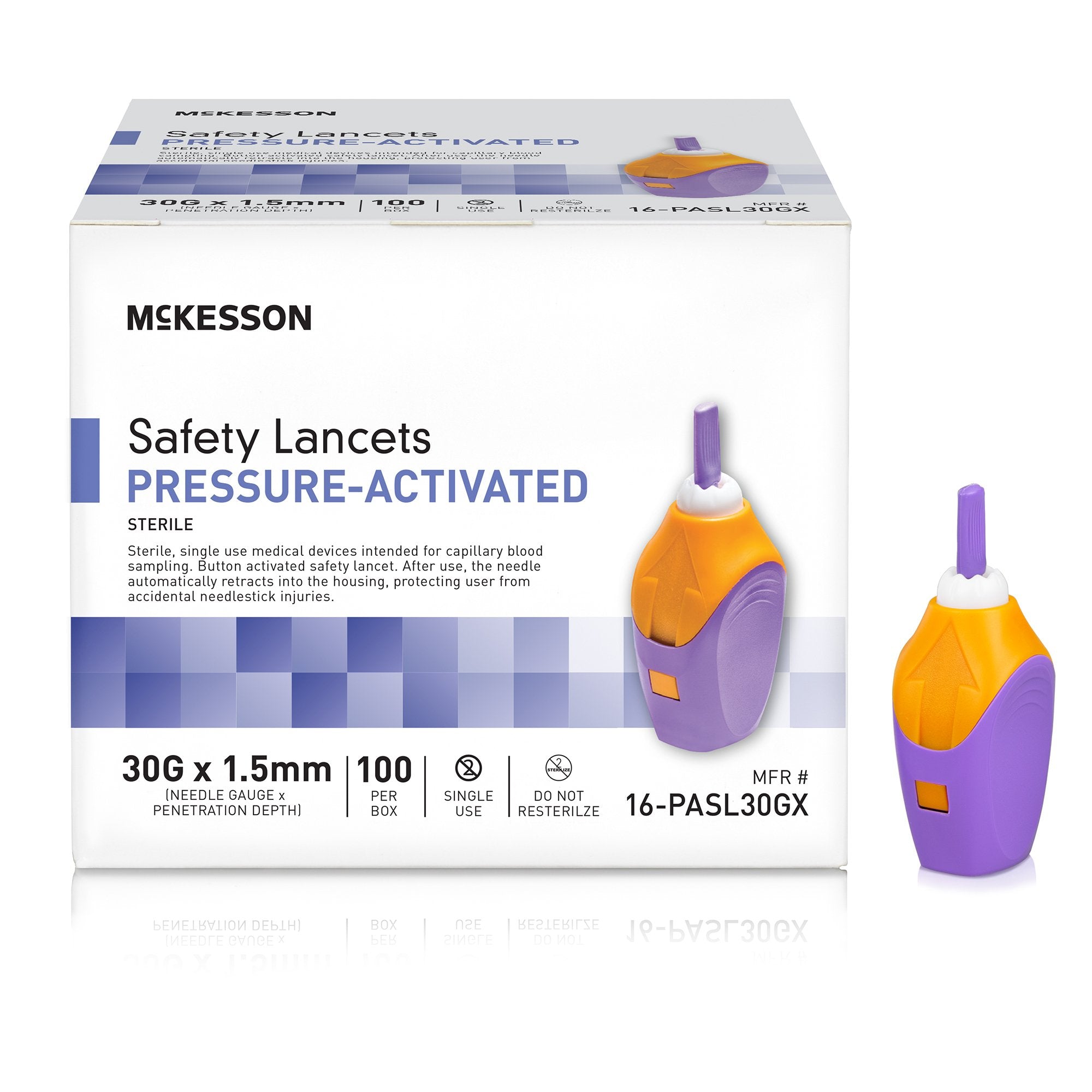 McKesson Brand - Safety Lancet McKesson 30 Gauge Retractable Pressure Activated Finger [100/BX]