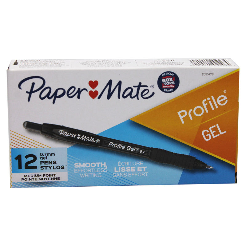 PAPER MATE - Gel Pen, Profile Retractable Pen, 0.7mm, Black, 12 Count