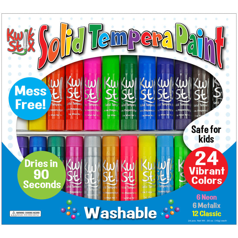 KWIK STIX - Solid Tempera Paint Stick, Classic, Neon & Metallic Colors, Set of 24