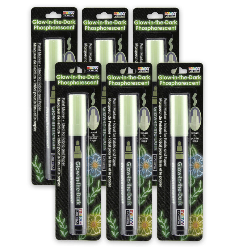 MARVY UCHIDA - Glow In The Dark Green Fabric Marker, Pack of 6