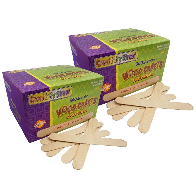 CREATIVITY STREET - Jumbo Craft Sticks, Natural, 6" x 0.75", 500 Pieces Per Pack, 2 Packs