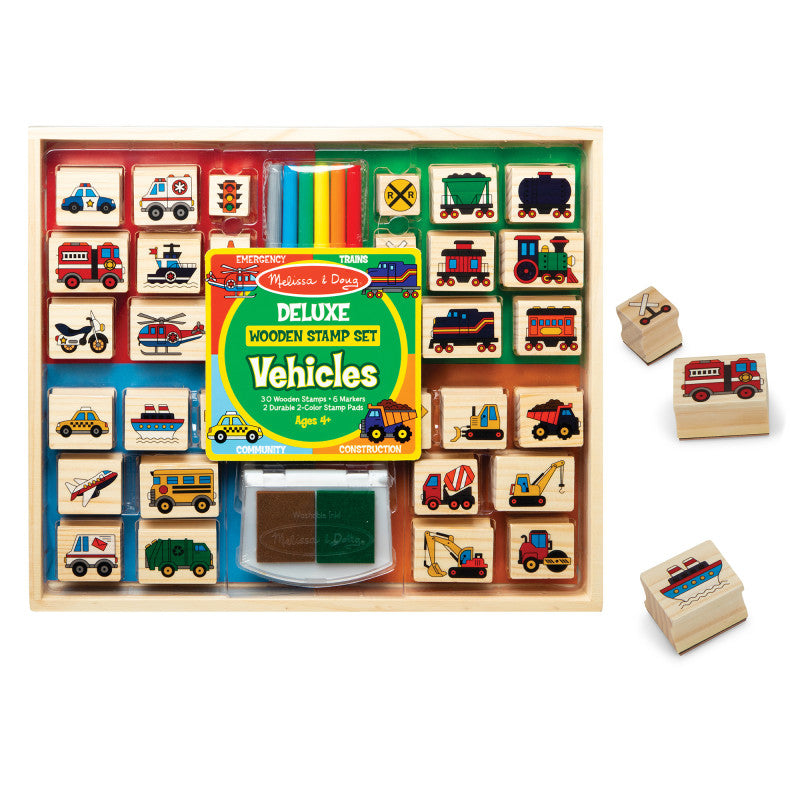 MELISSA & DOUG - Deluxe Wooden Stamp Set - Vehicles