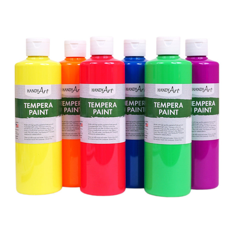 HANDY ART - Tempera Paint, Pint, Fluorescent 6-Color Set
