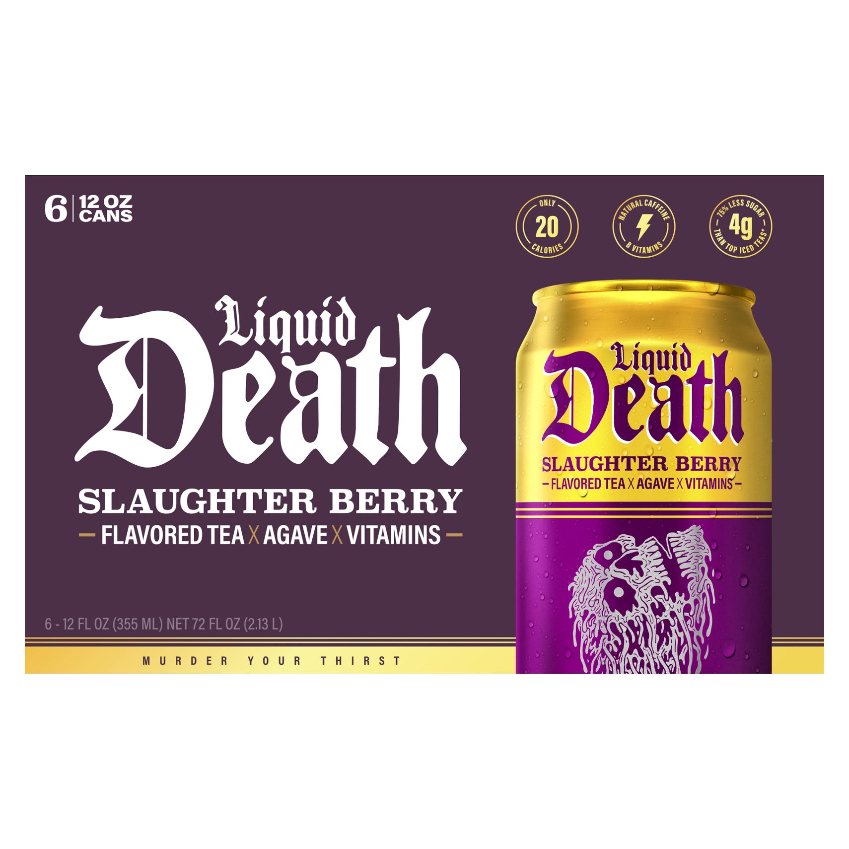 Liquid Death Iced Tea, Slaughter Berry, 12 oz Can, (6-Pack) - Case of 4