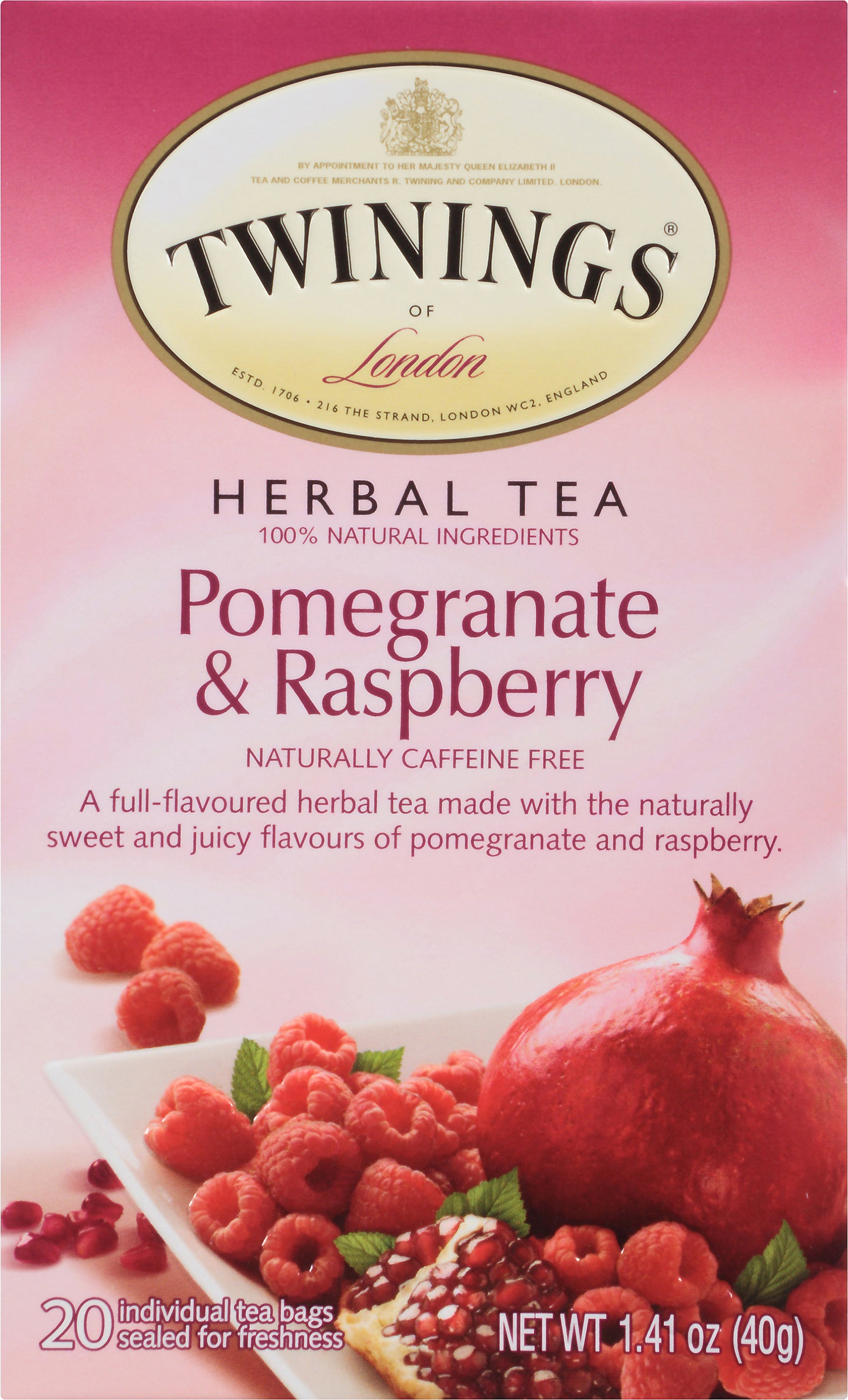 Twinings Tea Bags Pomegranate & Raspberry Herbal Tea 20 ea - Case of 6