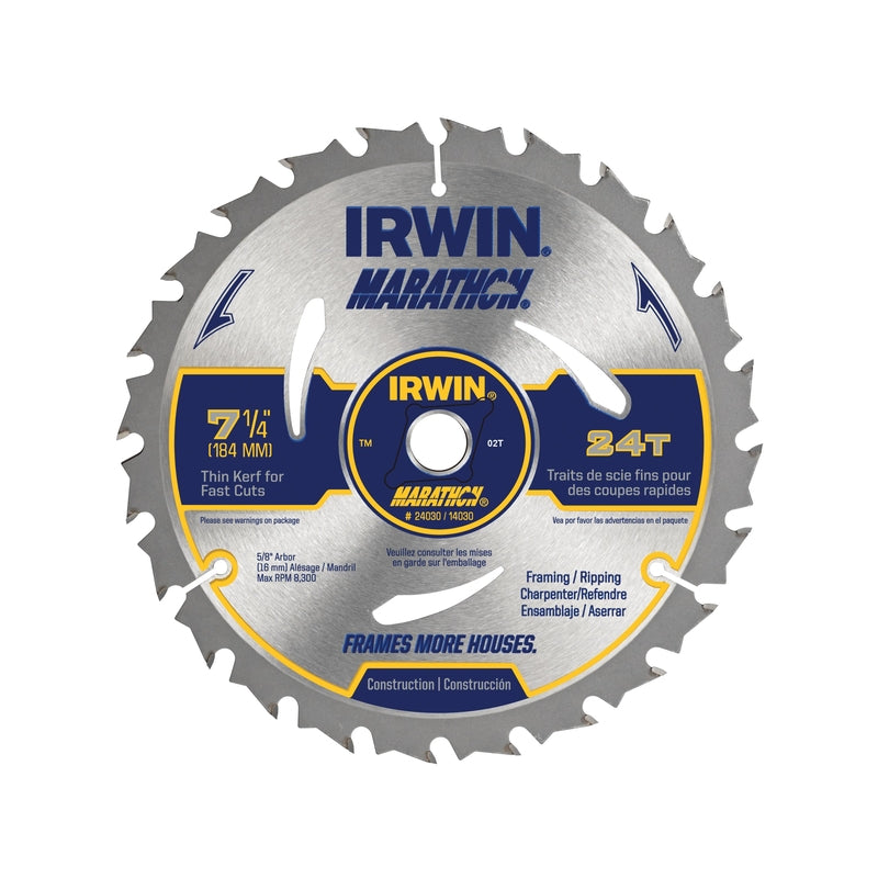 IRWIN - Irwin Marathon 7-1/4 in. D X 5/8 in. Carbide Circular Saw Blade 24 teeth 1 pk - Case of 10 [24030]