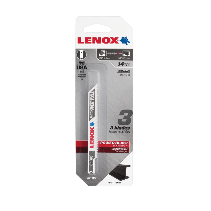 LENOX - Lenox 3-5/8 in. Bi-Metal U-Shank Thick Metal Jig Saw Blade 14 TPI 3 pk