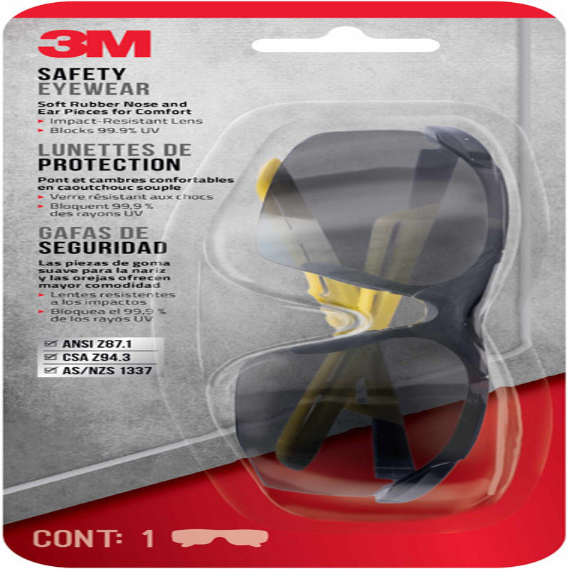 3M - 3M Anti-Fog Classic/Sleek Safety Glasses Gray Lens Black/Yellow Frame 1 pc