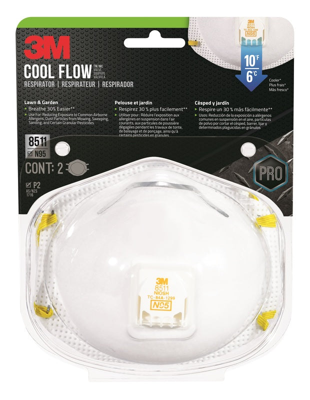 3M - 3M N95 Lawn and Garden Disposable Respirator Pro Series Valved White 2 pk