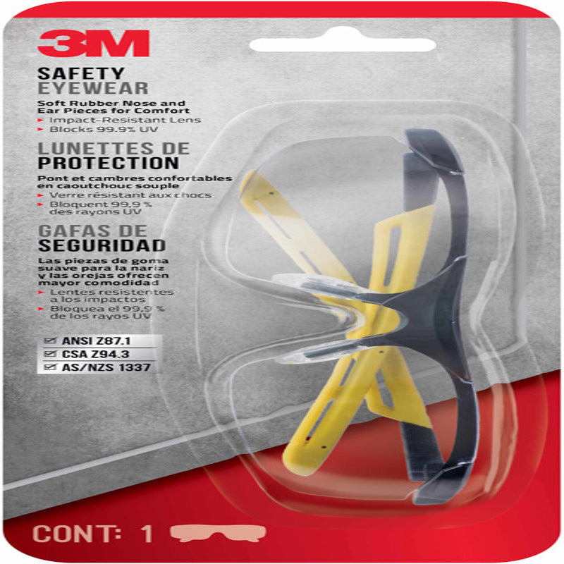 3M - 3M Anti-Fog Classic/Sleek Safety Glasses Clear Lens Black/Yellow Frame 1 pc