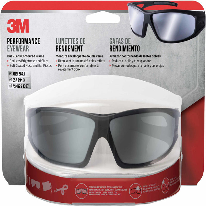 3M - 3M Anti-Fog Modern/Sleek Impact-Resistant Safety Glasses Silver Mirror Lens Black Frame 1 pc