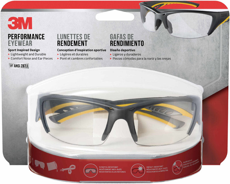 3M - 3M Anti-Fog Modern/Sleek Impact-Resistant Safety Glasses Clear Lens Gray/Yellow Frame 1 pc