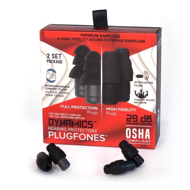 PLUGFONES - Plugfones Dynamics 29 dB Nylon/Silicone/Soft Foam Tri-flange Hearing Protector Black/Gray 2 pair