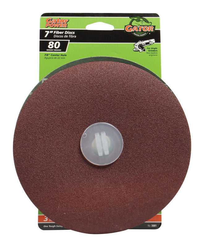 GATOR - Gator 7 in. Aluminum Oxide Center Mount Fiber Disc 80 Grit Coarse 3 pk - Case of 5