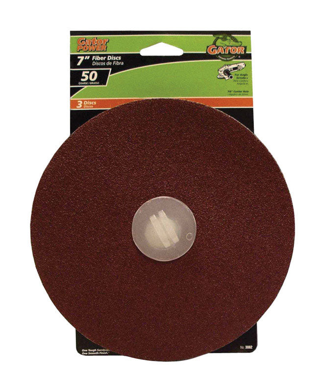 GATOR - Gator 7 in. Aluminum Oxide Center Mount Fiber Disc 50 Grit Coarse 3 pk - Case of 5