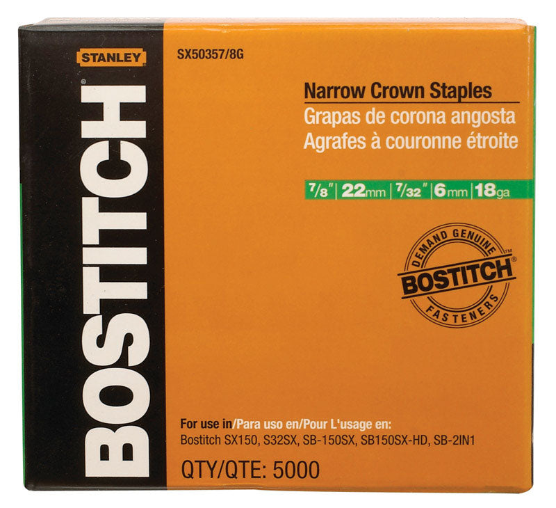 STANLEY BOSTITCH - Bostitch SX 7/32 in. W X 7/8 in. L 18 Ga. Narrow Crown Staples 5000 pk