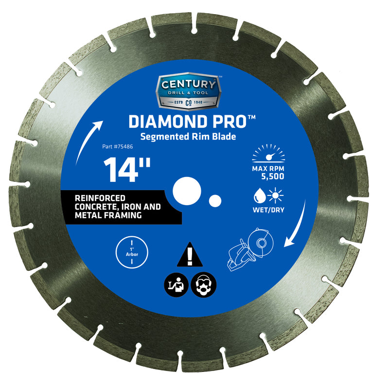 CENTURY DRILL & TOOL - Century Drill & Tool 14 in. D X 1 in. Diamond Segmented Rim Diamond Saw Blade 1 pk